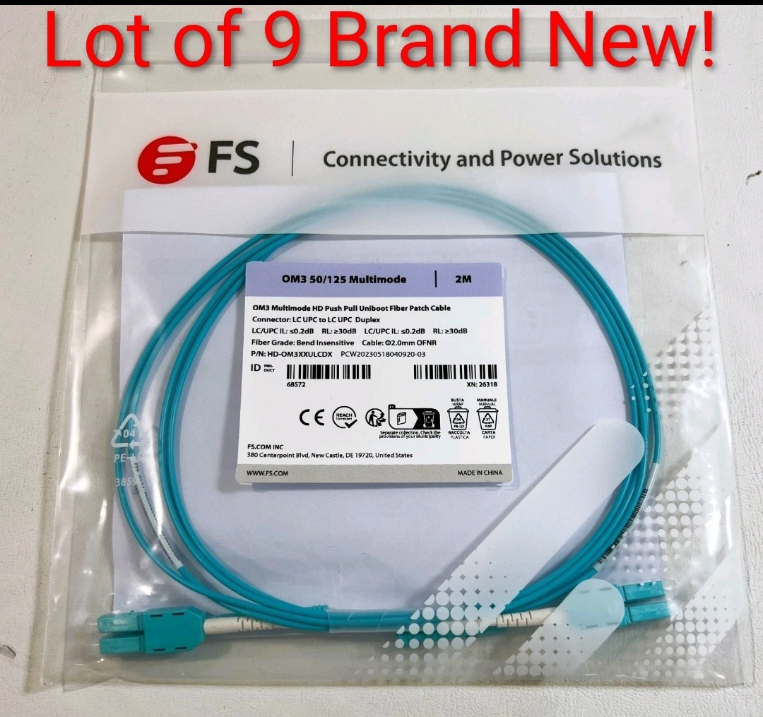 Lot Of 9 - FS OM3 50/125 Multimode HD Push Pull Uniboot Fiber Cable LC to LC 6FT