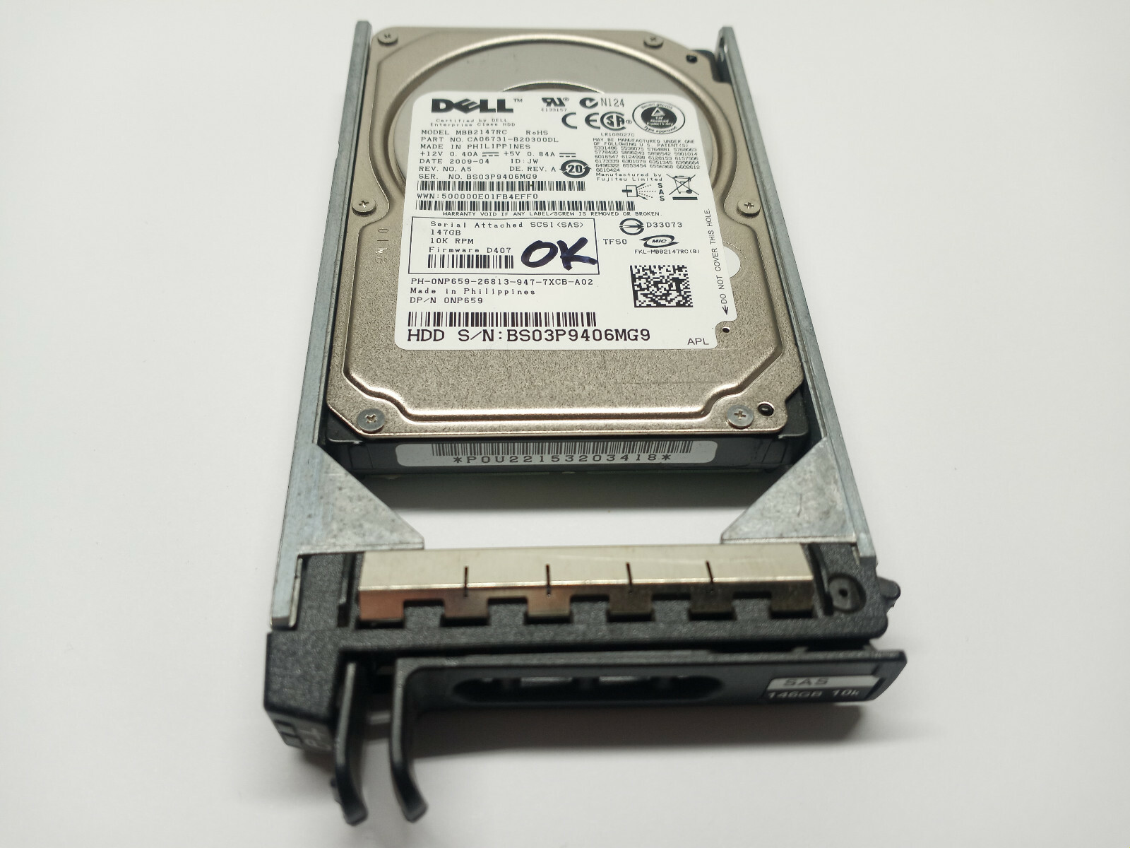 Dell 0NP659 SAS SCSI MBB214TRC 147 GB 10K RPM CA06731-B20300DL 