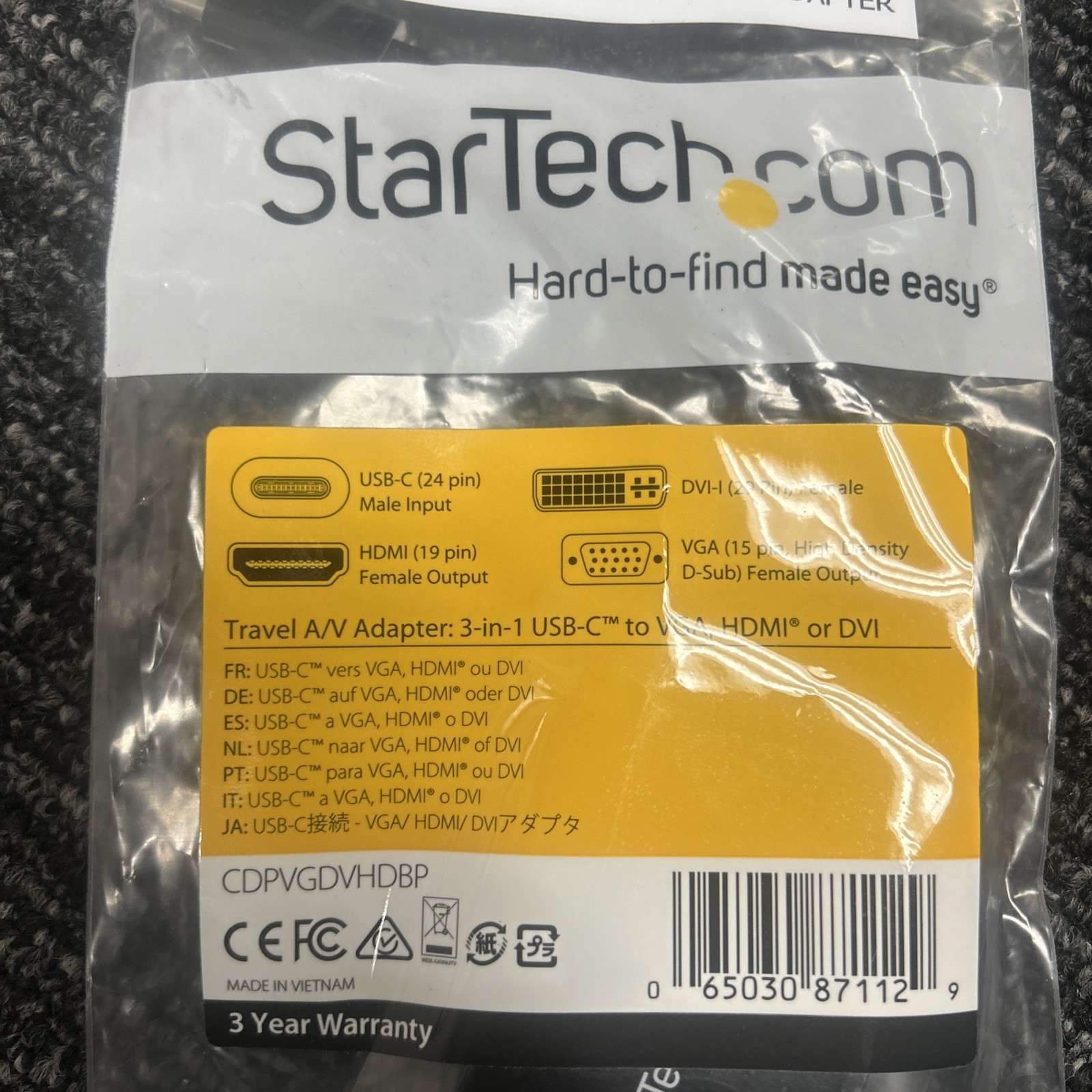 StarTech Travel A/V Adapter: 3-in-1 USB-C to VGA, HDMI or DVI - BRAND NEW