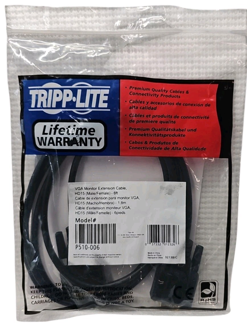 Tripp Lite VGA/SVGA HD15 Monitor Extension Cable 6ft New