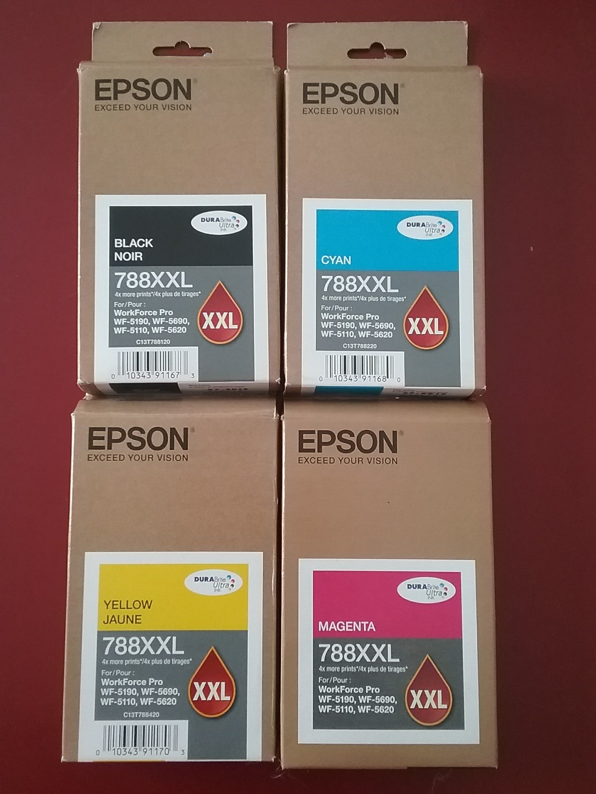  2020 NIB SET 4 Genuine Epson Inks T788XXL120,T788XXL220,T788XXL320,T788XXL420