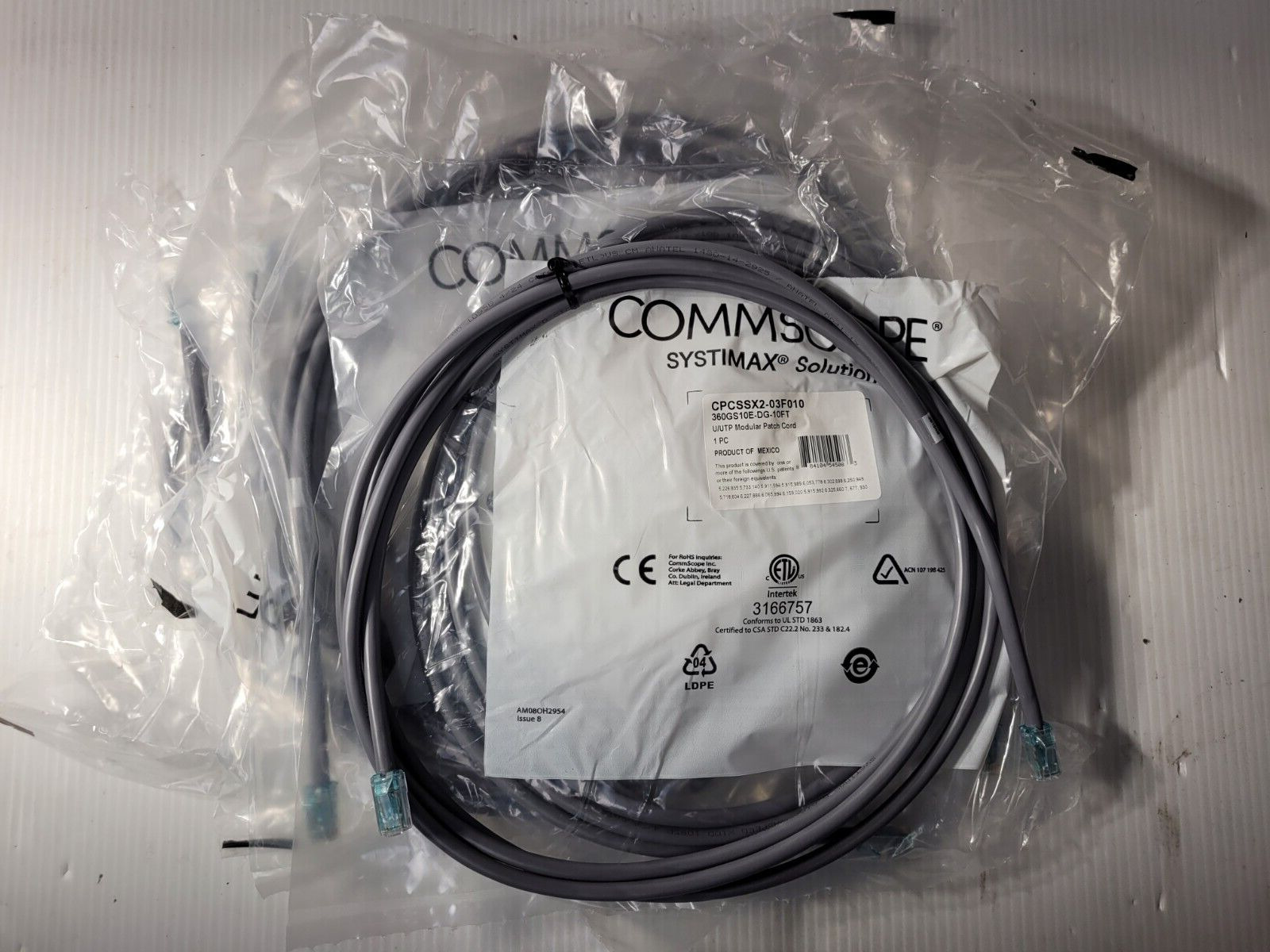 QTY 5X CommScope 360GS10E-DG-7FT CPCSSX2-03F010 U/UTP Modular Patch Cord BLACK