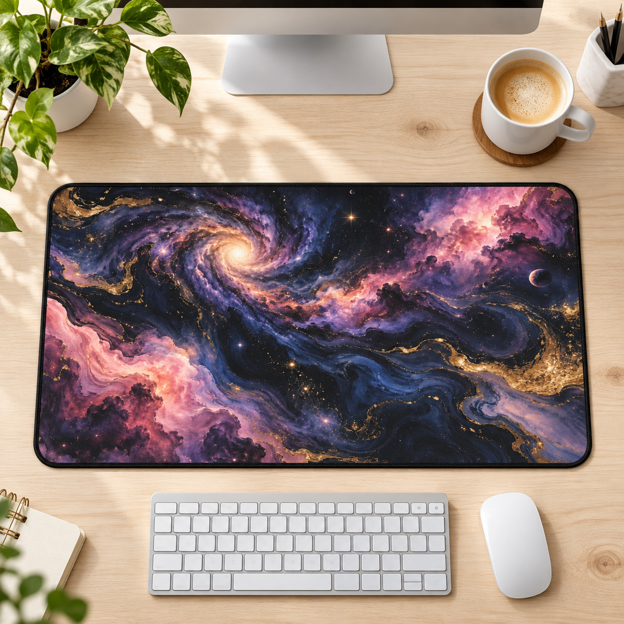 Galaxy Desk Mat, Purple Space Mouse Pad, Celestial Nebula Gaming Desk Pad