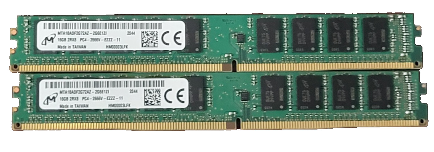 Lot of 2x Micron 16GB PC4-21300 ECC UDIMM Server Memory MTA18ADF2G72AZ-2G6E1 #73