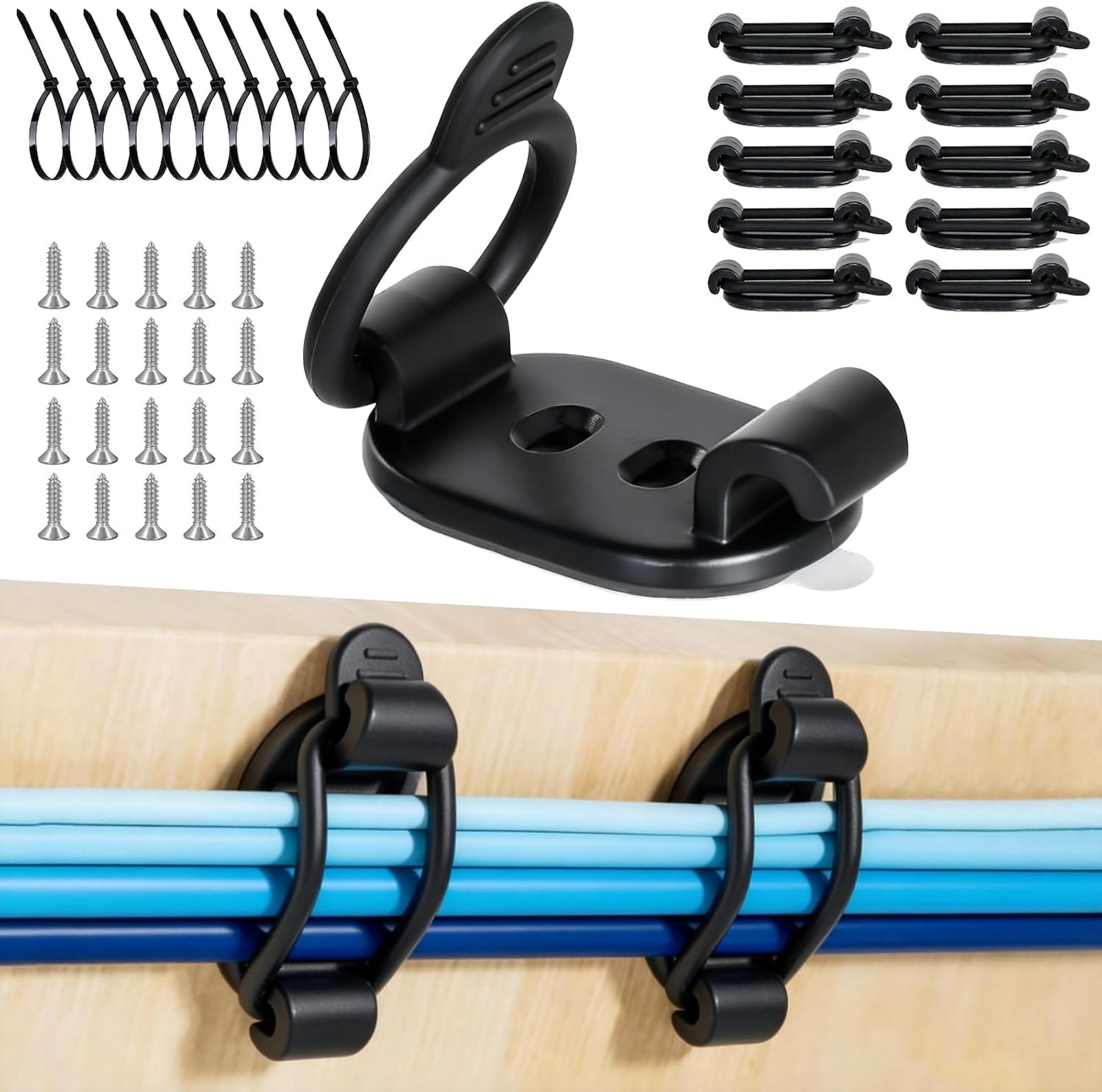 10 Pack Adhesive Cable Clips Black Adjustable Cable Management Wire Organizer