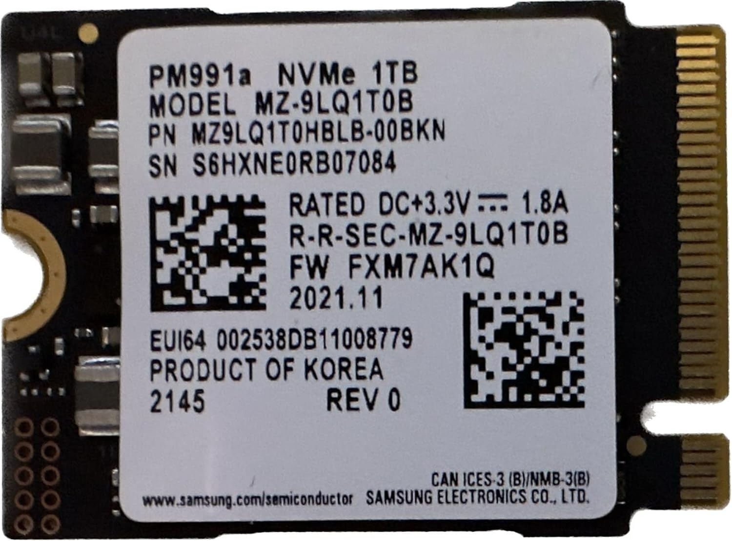 Samsung PM991a PCie NVMe M.2 2230 1TB Solid State Drive MZ9LQ1T0HBLB