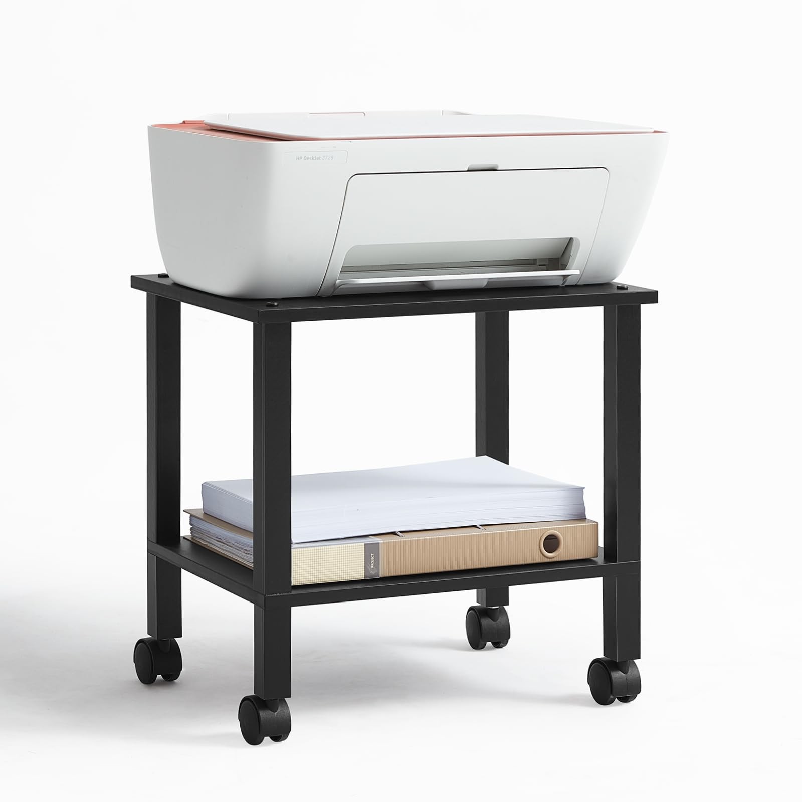 2 Tier Under Desk Printer Stand with Storage, Black