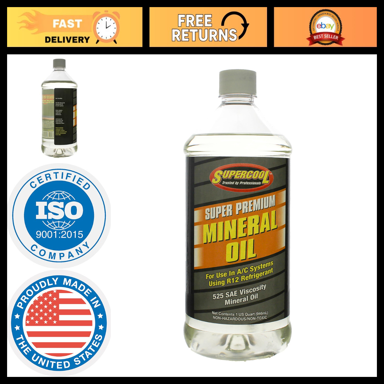 High-Viscosity Mineral Oil 32oz - SAE 110, 525 cSt, Supercooling Fluid, 1-Pack