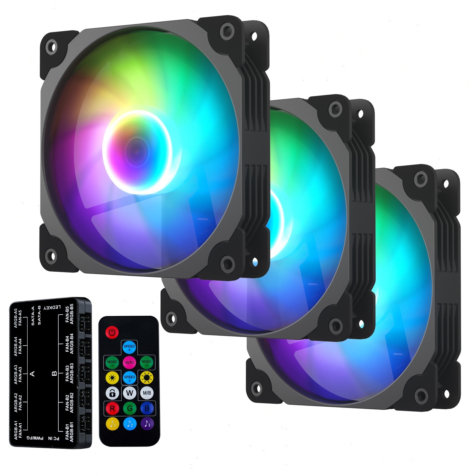 Vetroo 3 Pack Black Frame 120mm ARGB & PWM LED PC Computer Case Cooling Fans USA