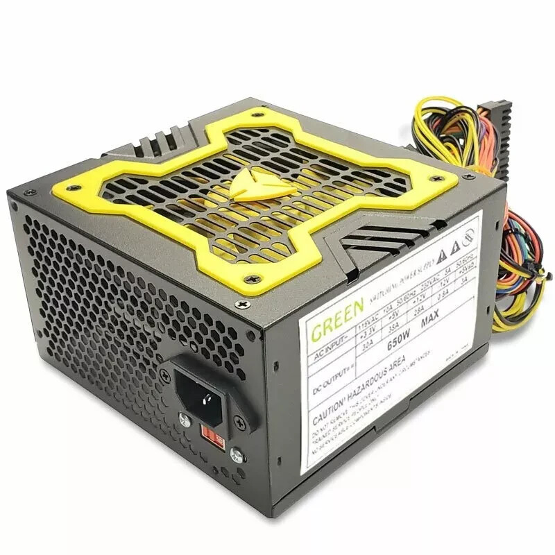 Brand NEW--Green Yellow 12cm-Fan 650w-MAX ATX Power Supply 20+4Pin, SATA & PCIe