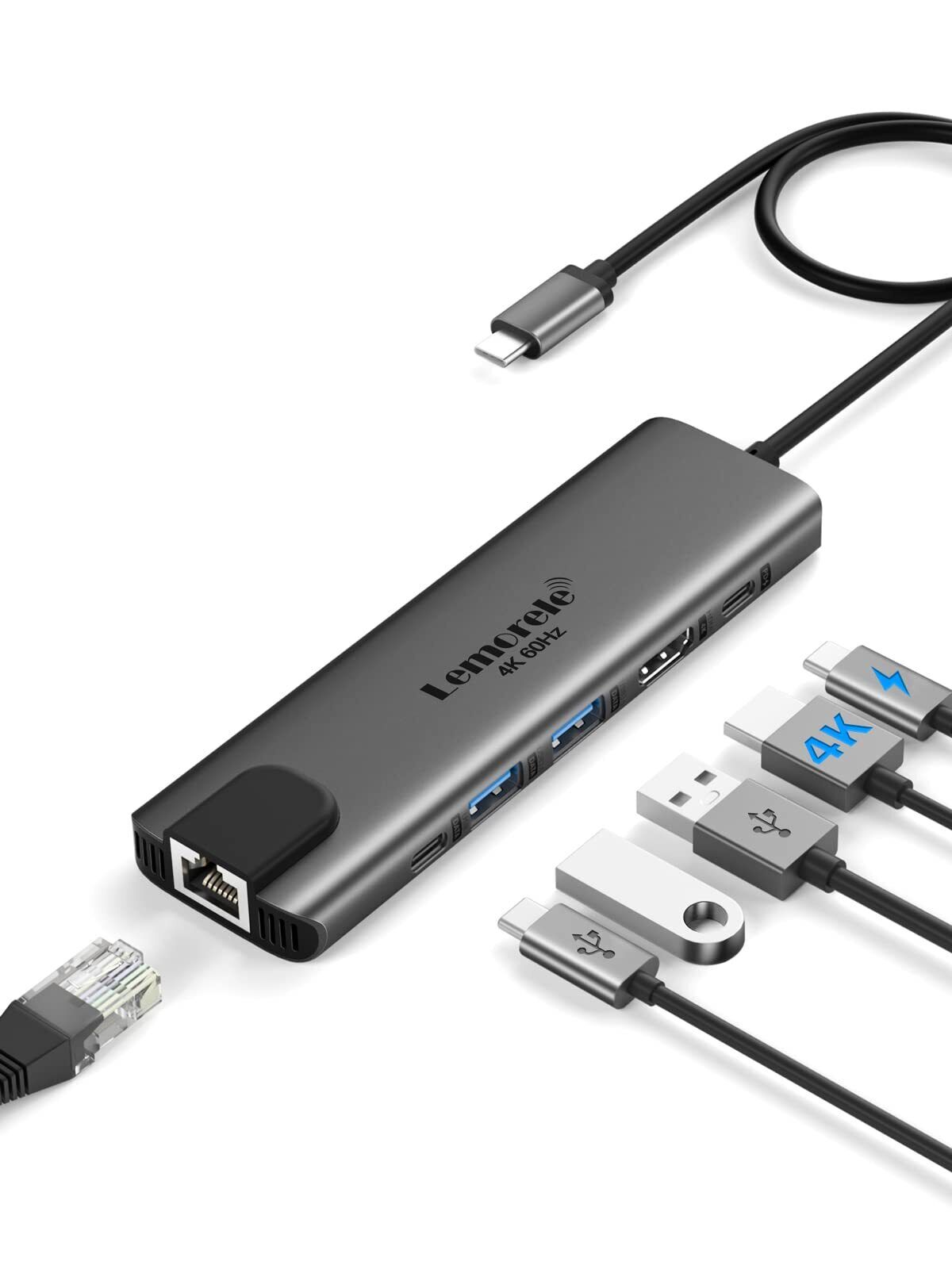 USB C Hub, Lemorele USB-C Hub (6-in-1) with 4K@60Hz HDMI, Gigabit Ethernet,10...