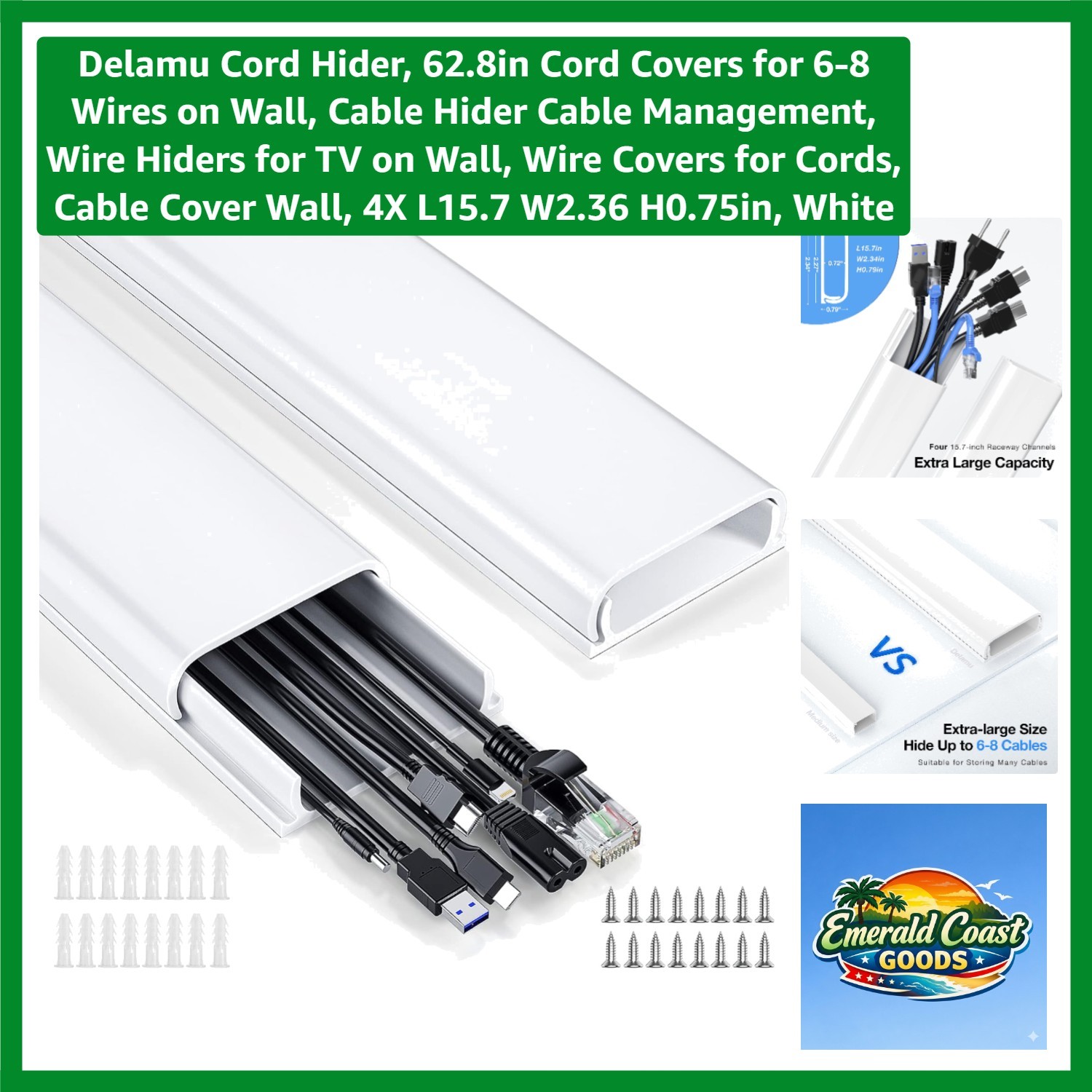 White Cord Covers - 62.8in UL94 V-0 Rated Cable Hider for Safety