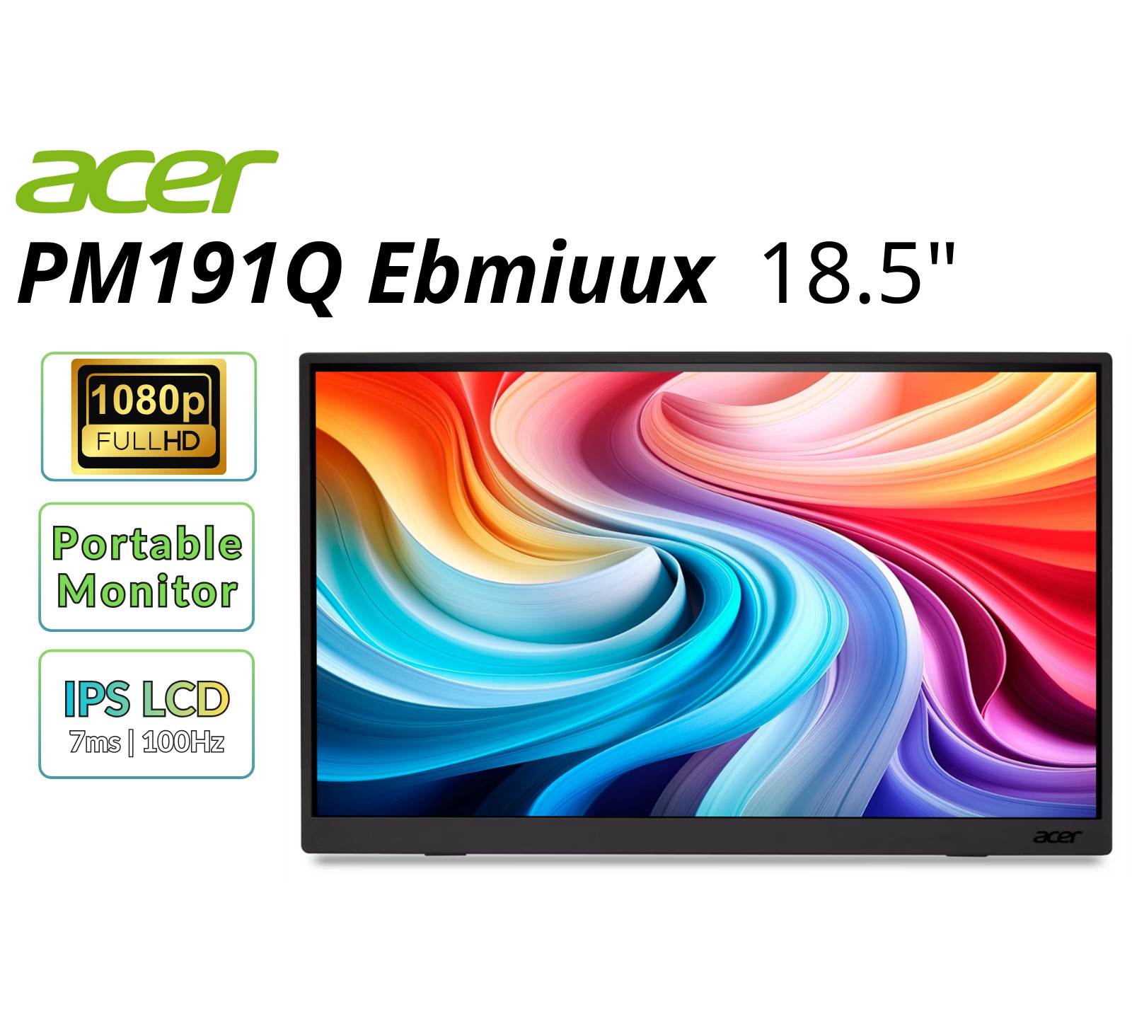 Acer PM191Q Ebmiuux 18.5" Portable Monitor Full HD 100Hz 7ms UM.XP1AA.E01