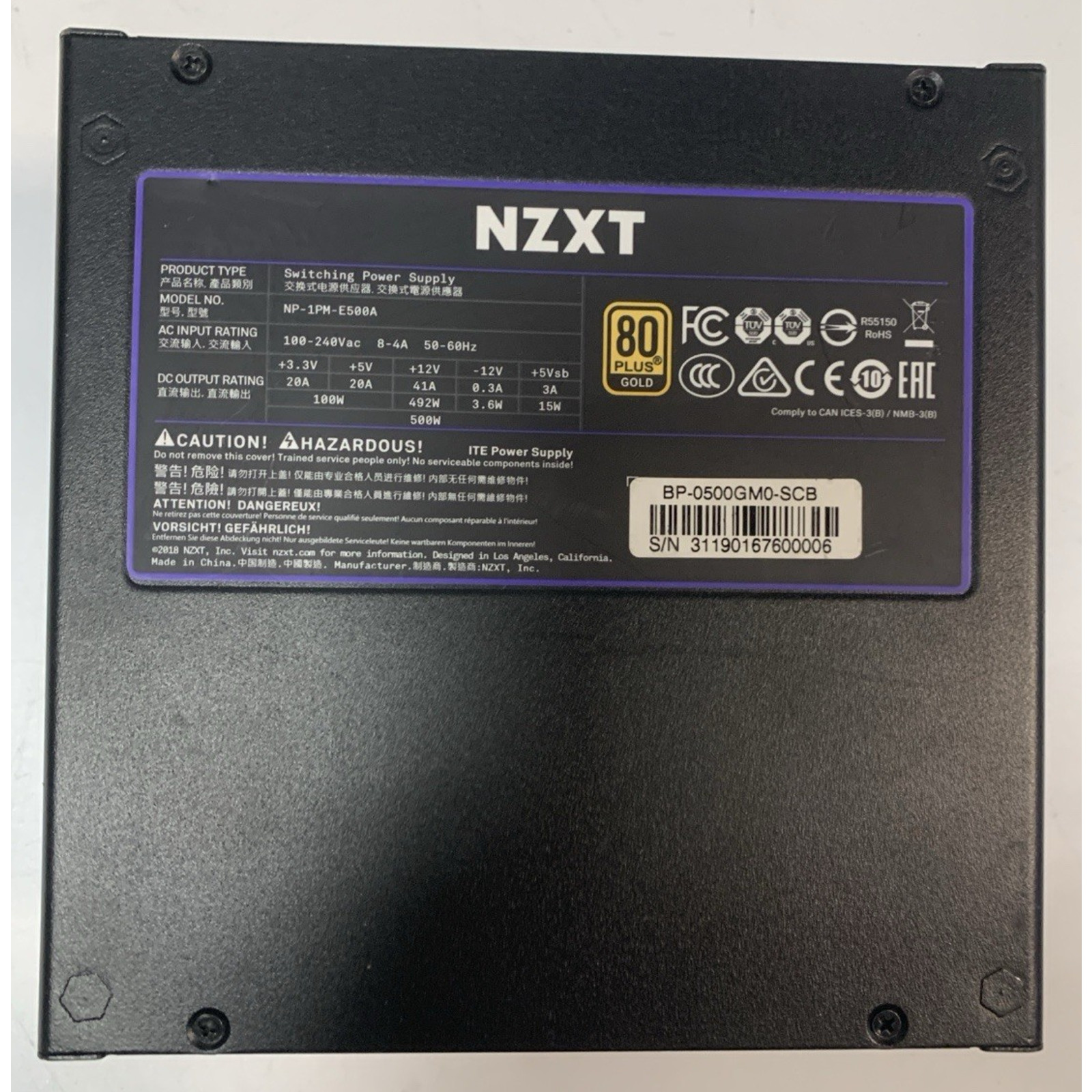 *NO CABLES* NZXT E500- NP-1PM-E500A - 500 Watt ATX Gaming Power Supply