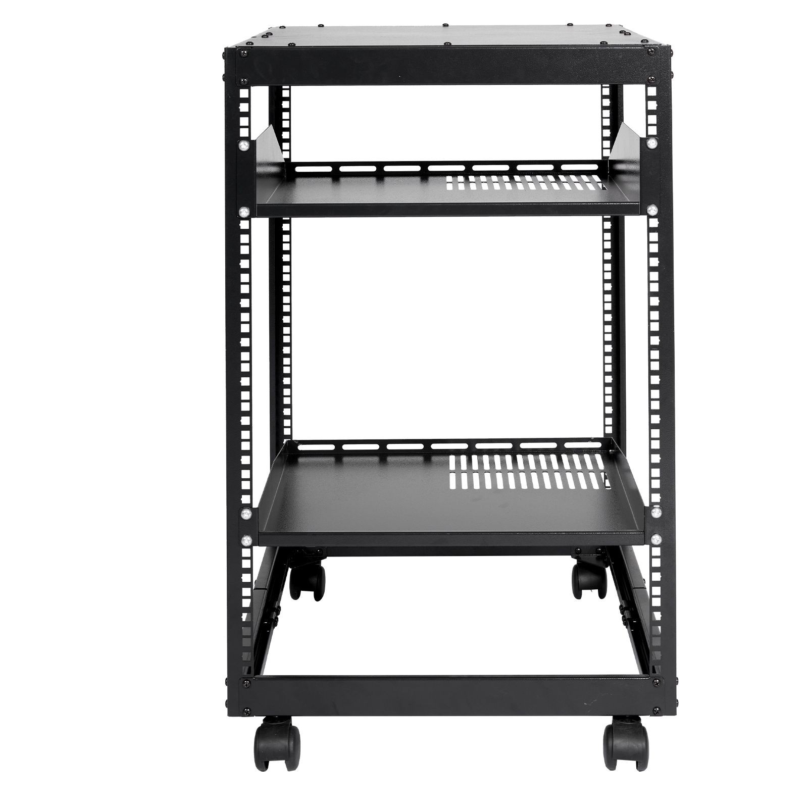 15U Open Frame Server Rack 23-40 in Adjustable Depth 4 Post AV Casters Free