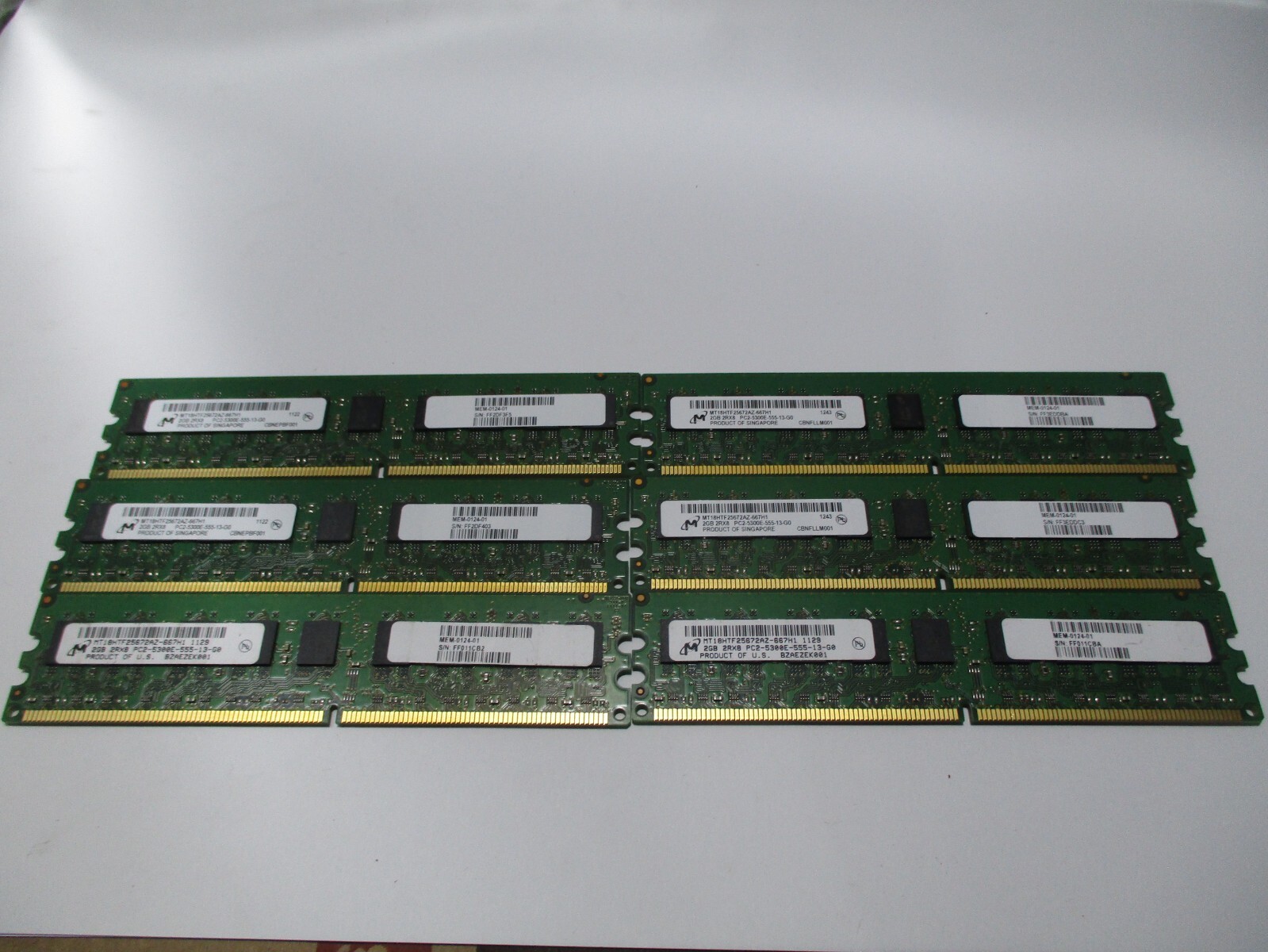 LOT OF 6 (2GBx6 12gb) Micron 2GB 2Rx8 PC2-5300E MT18HTF25672AZ-667H1 MEM-0124-01