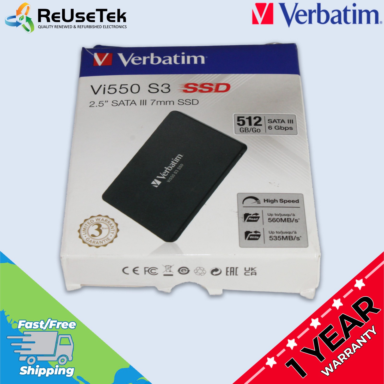 Verbatim S3-512GB VI550 2.5'' SATA III 7mm SSD 512GB High Speed 6Gbps | 49352