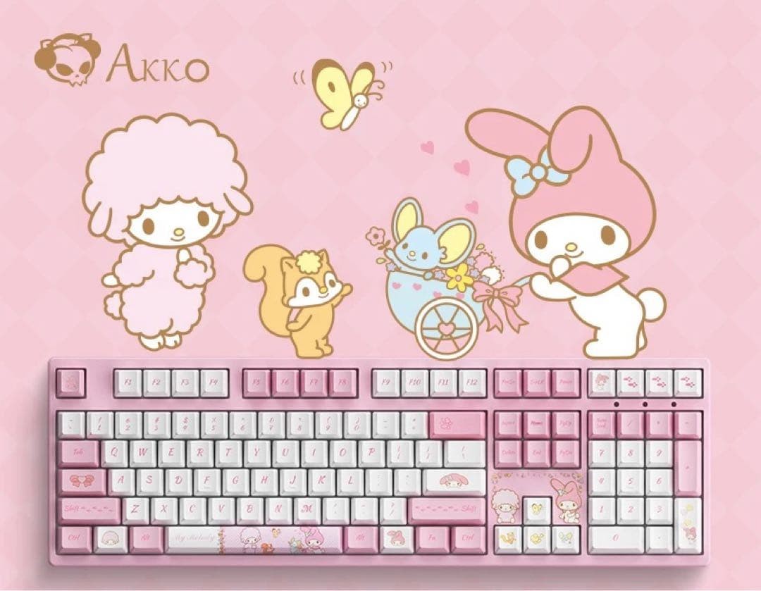 Akko My Melody My Sweet Piano 3087 Wired TKL Pink Character Printed Unused