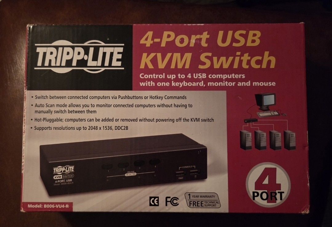 Tripp Lite B006-VU4-R 4-Port USB VGA KVM Switch NEW w/ Power Supply