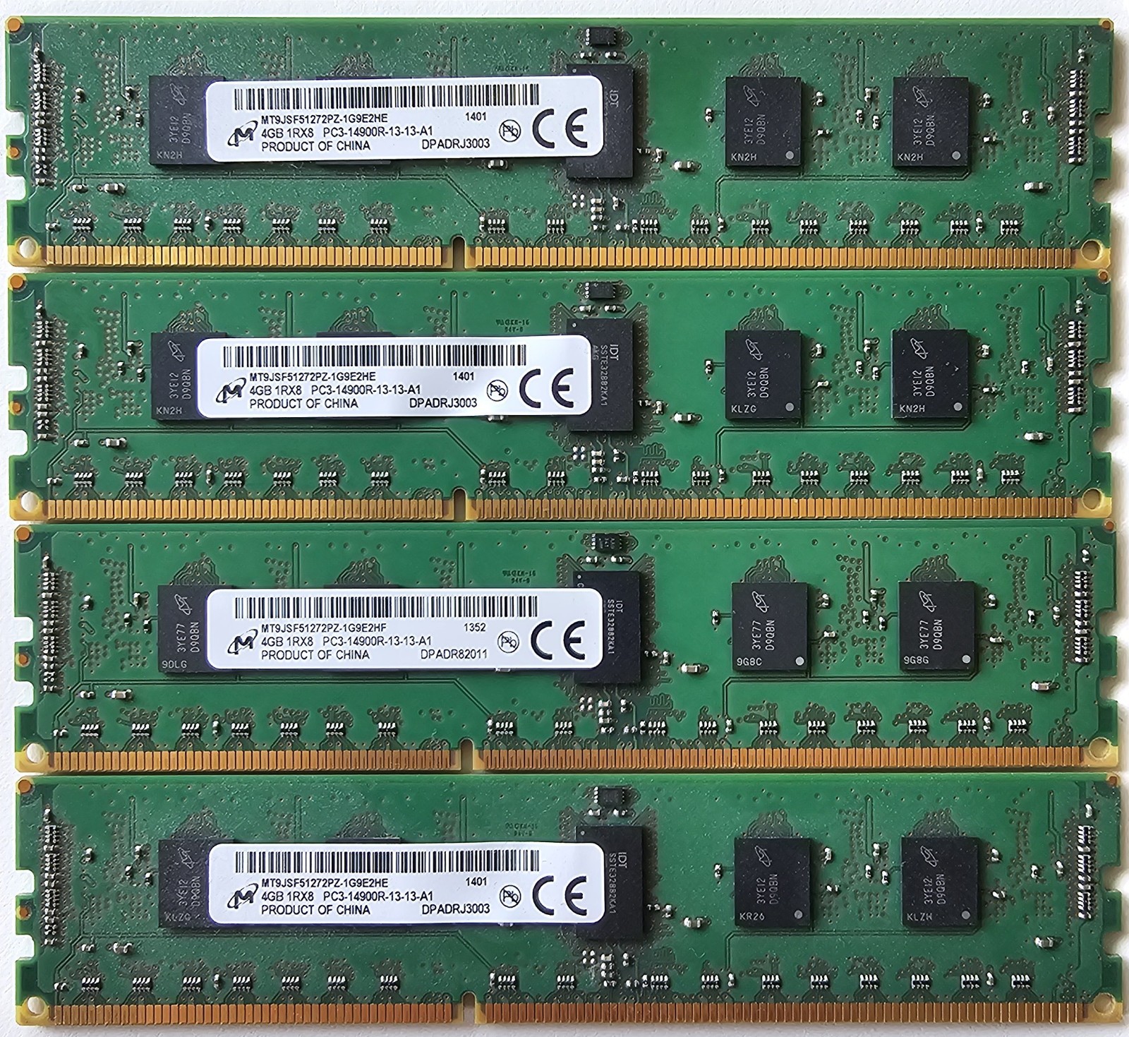 Micron 16GB 4x4GB DDR3-1866 PC3-14900R ECC REG RDIMM 1Rx8 MT9JSF51272PZ-1G9E2HE