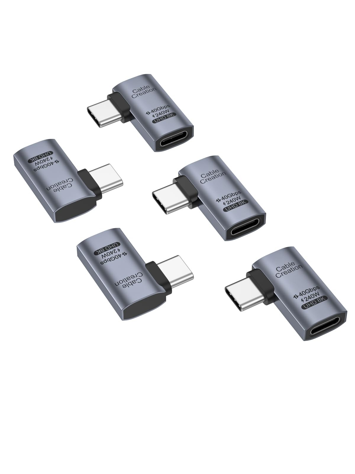 CableCreation Right Angle USB C Adapter 5 Pack, C Male 5PCS, Space Gray
