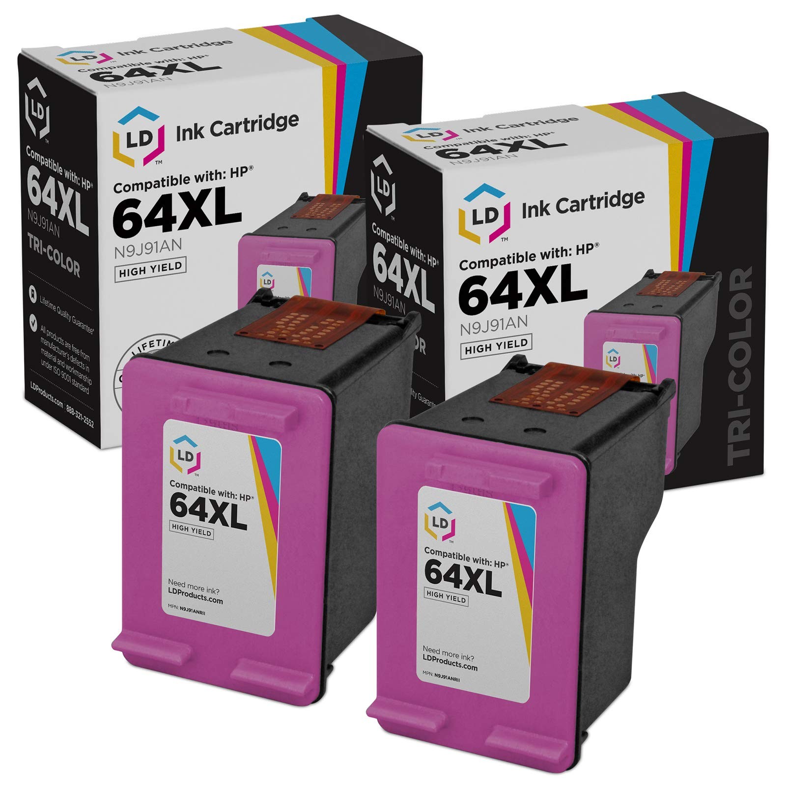 LD 2pk Reman Tri-Color Ink Cartridge for HP 64XL N9J91AN Envy 7855 6255 7155