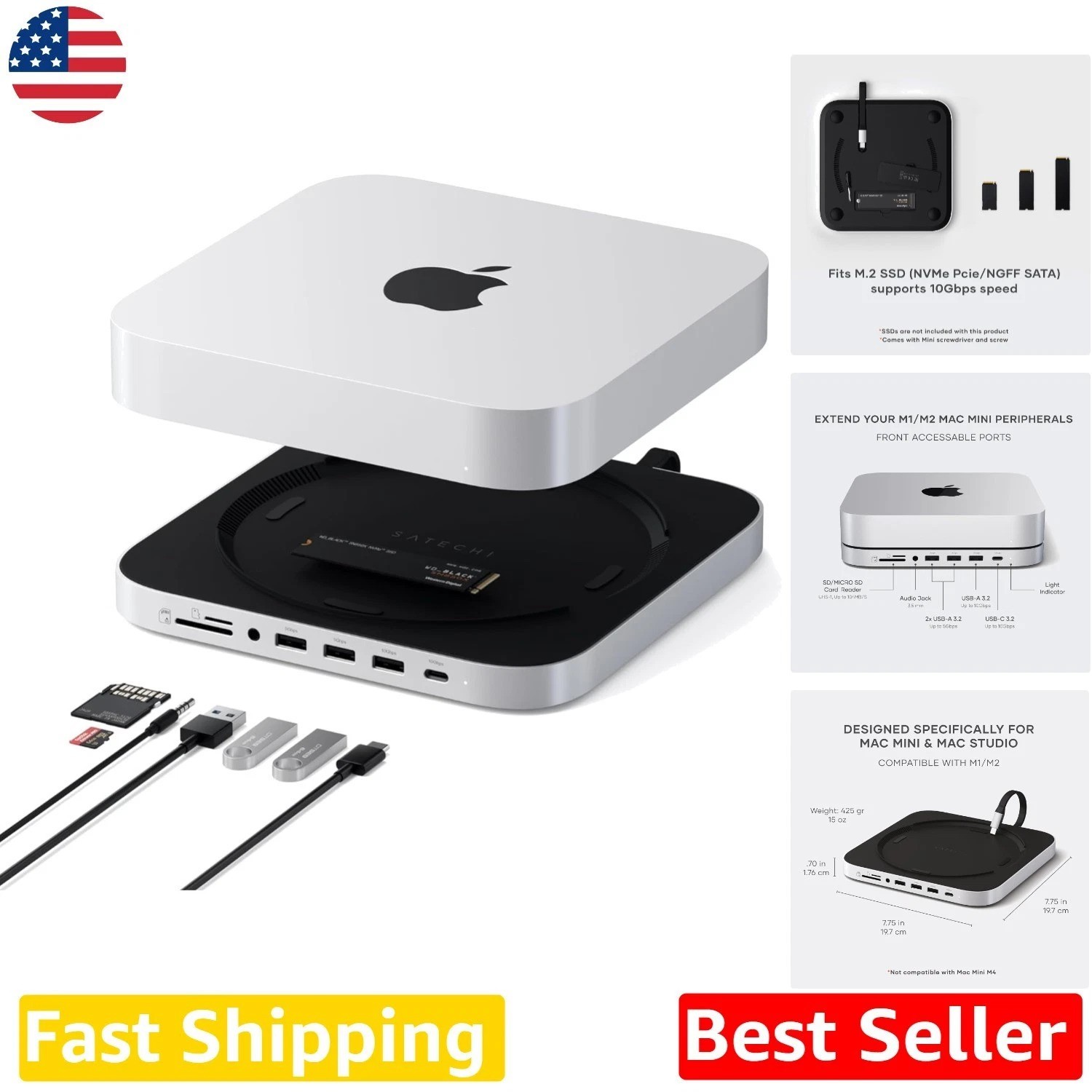 Mac mini Docking Station 7-in-1 USB C Hub 10Gbps SSD Enclosure