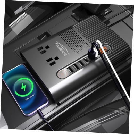 300W Car Power Inverter 12V to 110V, PD3.0 QC3.0 Fast Compact 300W Ultra Black