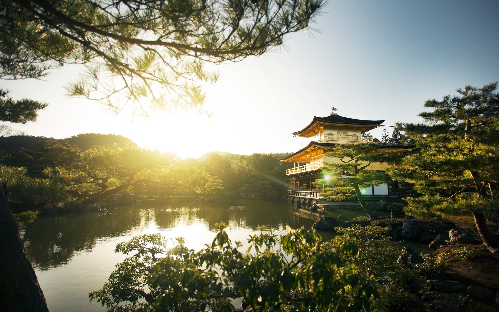 Landscape nature park kyoto trees lake pagoda japan sun Custom Gaming Mat Desk