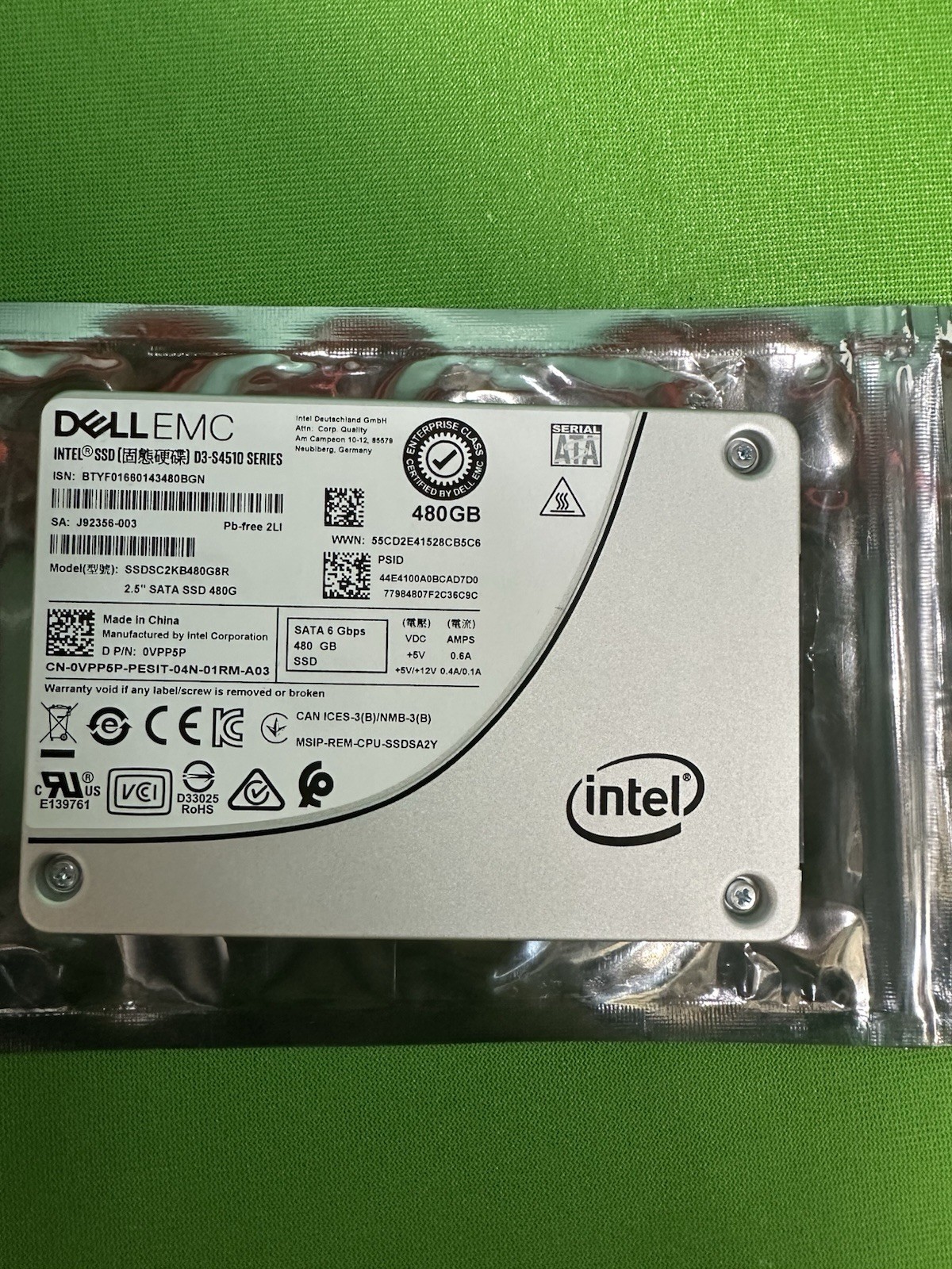 Dell Intel D3-S4510 480GB 2.5" SATA III 6Gb/s Enterprise SSD SSDSC2KB480G8R