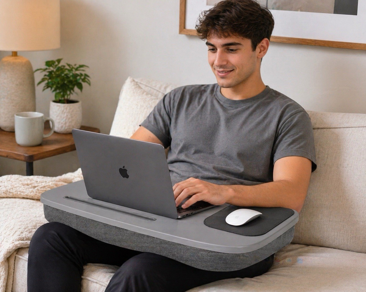 Sofia & Sam Lap Desk Portable Laptop Bed Tray w Mouse Pad Gray lightweight