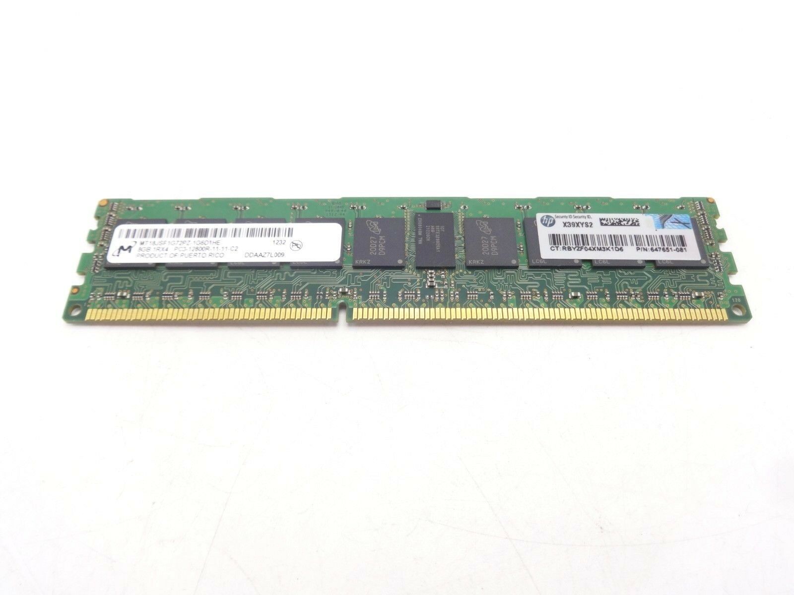 HP 647899-B21 8GB PC3-12800R 1RX4 DDR3 Memory 647651-081 664691-001