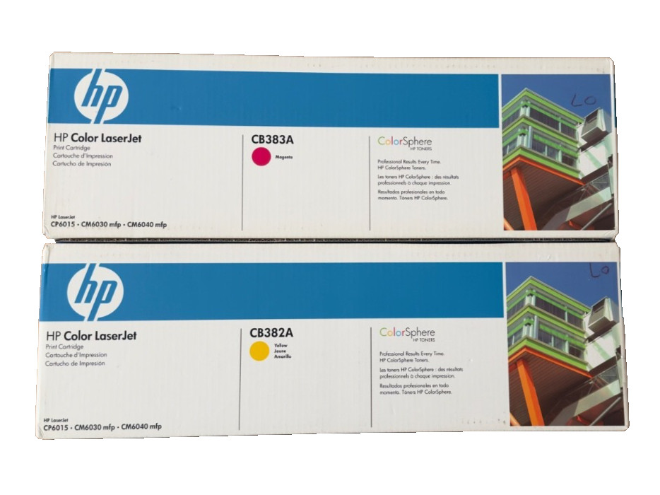 HP 824A LaserJet Toner Lot of 2 Magenta CB383A Yellow CB382A Brand New Sealed