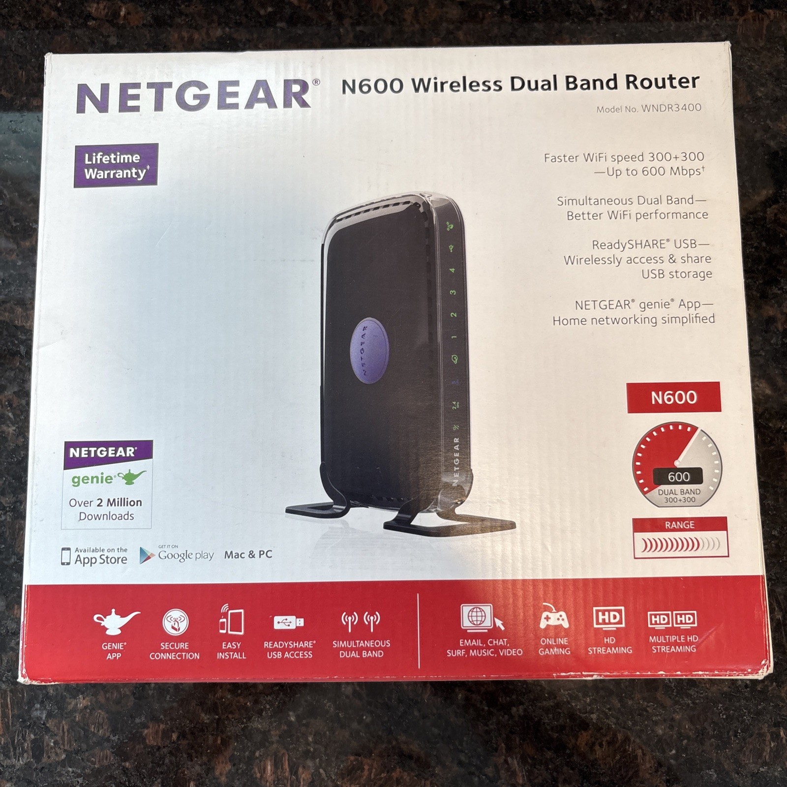 NETGEAR N600 300 Mbps 4 Port 300 Mbps Wireless Router “No Ethernet Cable” Open
