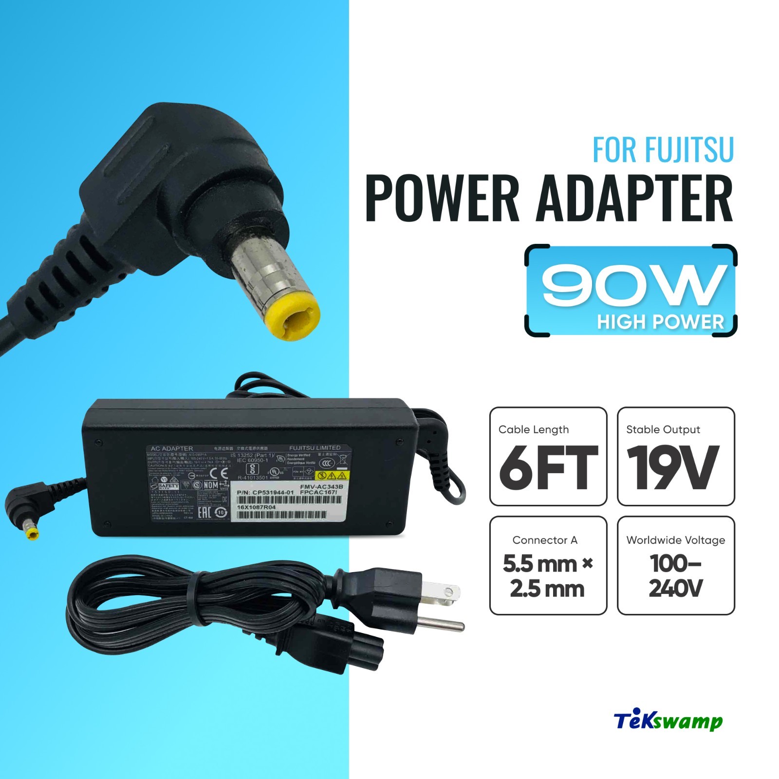 Original Fujitsu 90W AC Power Adapter for Lifebook U - Series Laptop Battery