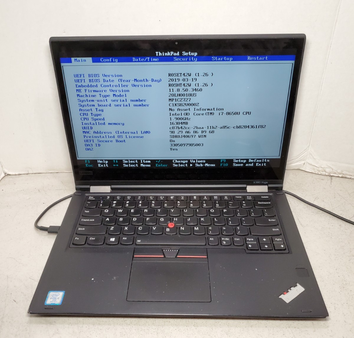Lenovo ThinkPad x380 Yoga i7-8650U 1.90GHz 16GB RAM No SSD/OS BIOS PW #69
