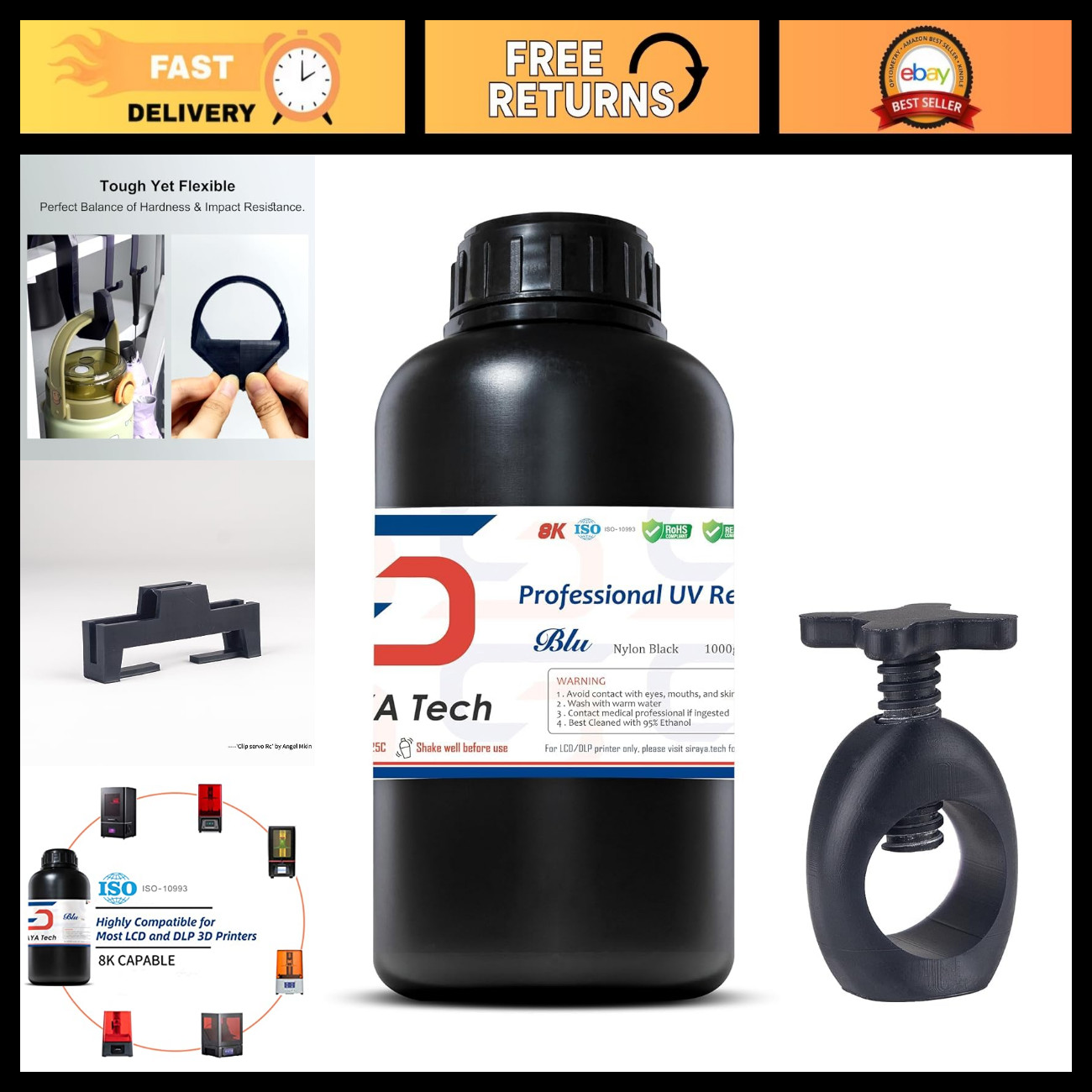 Nylon-Like 3D Printer Resin, Black, 1kg - High-Quality, Durable, Fast Curing