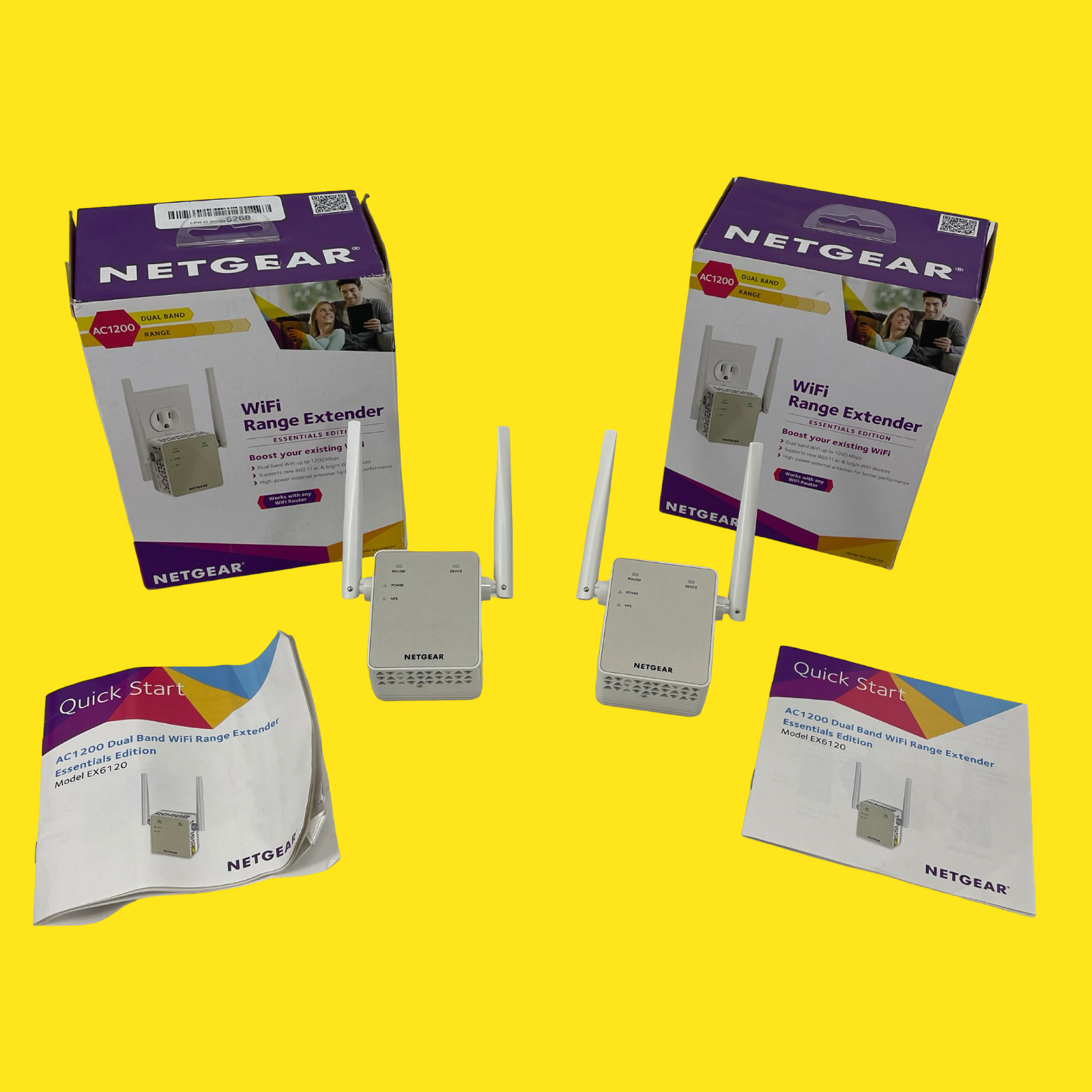 Lot of 2 NETGEAR EX6120-100NAS AC1200 Dual Band WiFi Range Extenders #665 z46/7