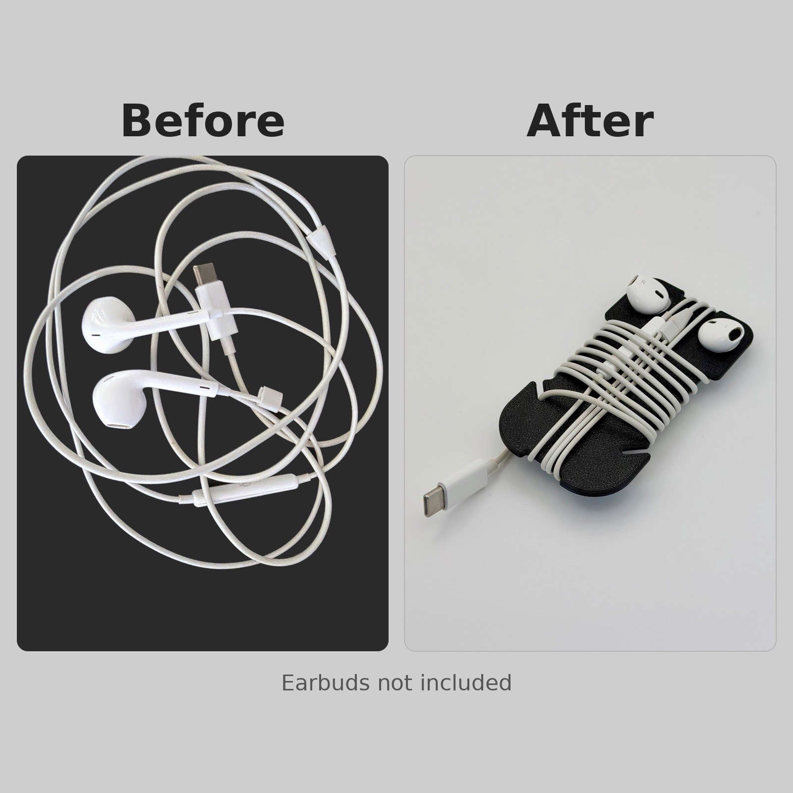 Cable Chord Organizer Winder Earbud Winder Earbud Holder 3D printed PETG, Black 