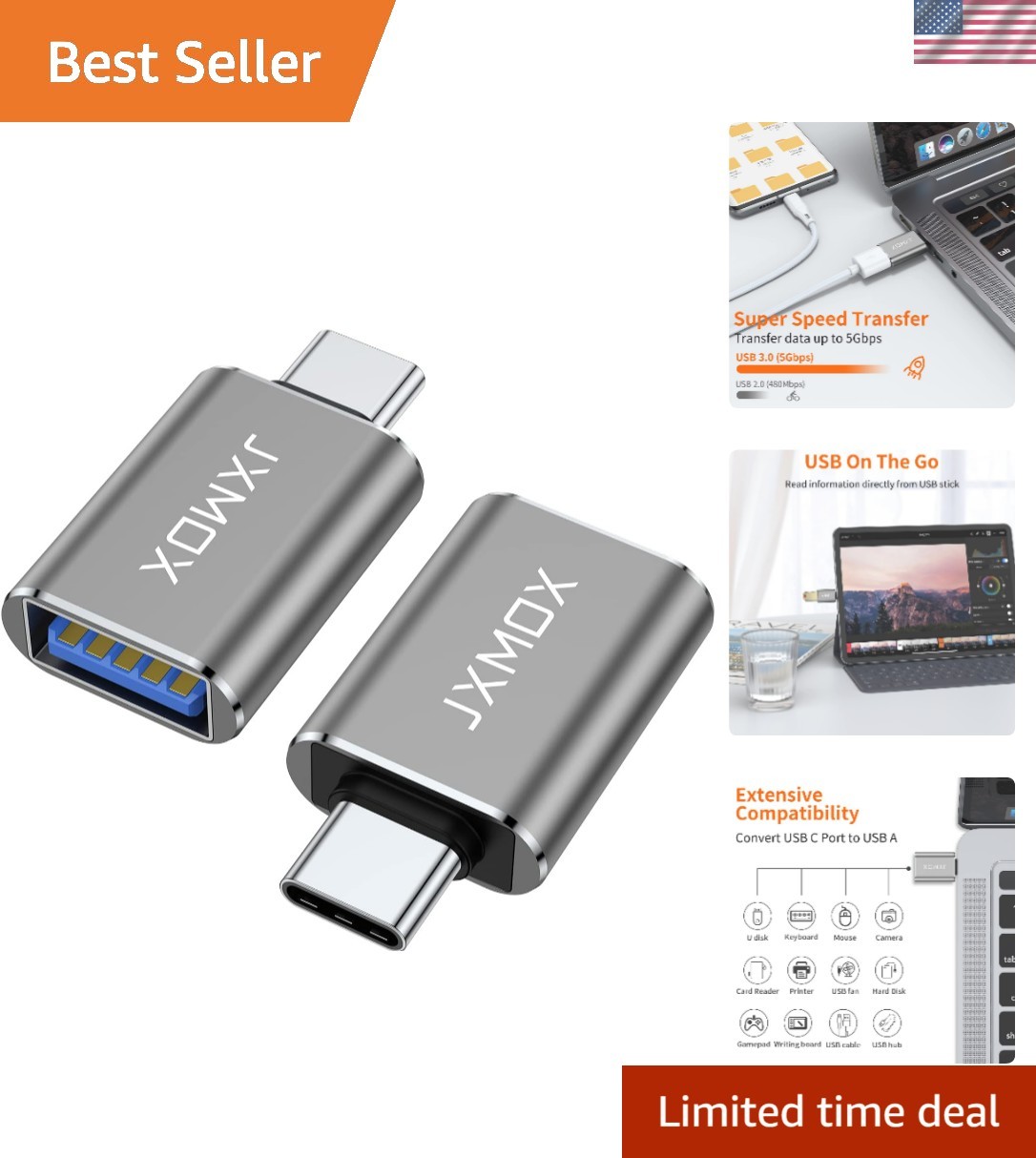 Versatile USB C to USB 3.0 Adapter Set – Compatible with iPhone 15 Pro Max
