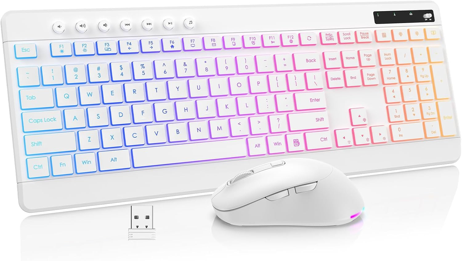 Wireless Keyboard and Mouse Combo, 10 Backlit Effects, Rechargeable 2.4Ghz