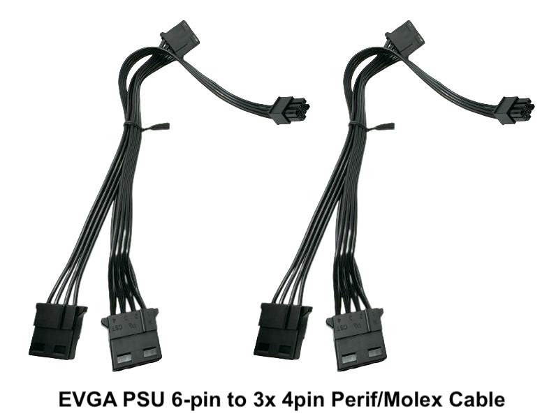 2 Pack of EVGA PSU 6-pin 3x 4pin Perif/Molex Cable