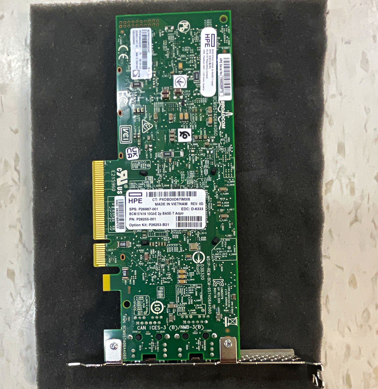 HPE BCM 57416 Dual-Port 10GbE BASE-T RJ-45 PCIe NIC P26987-001