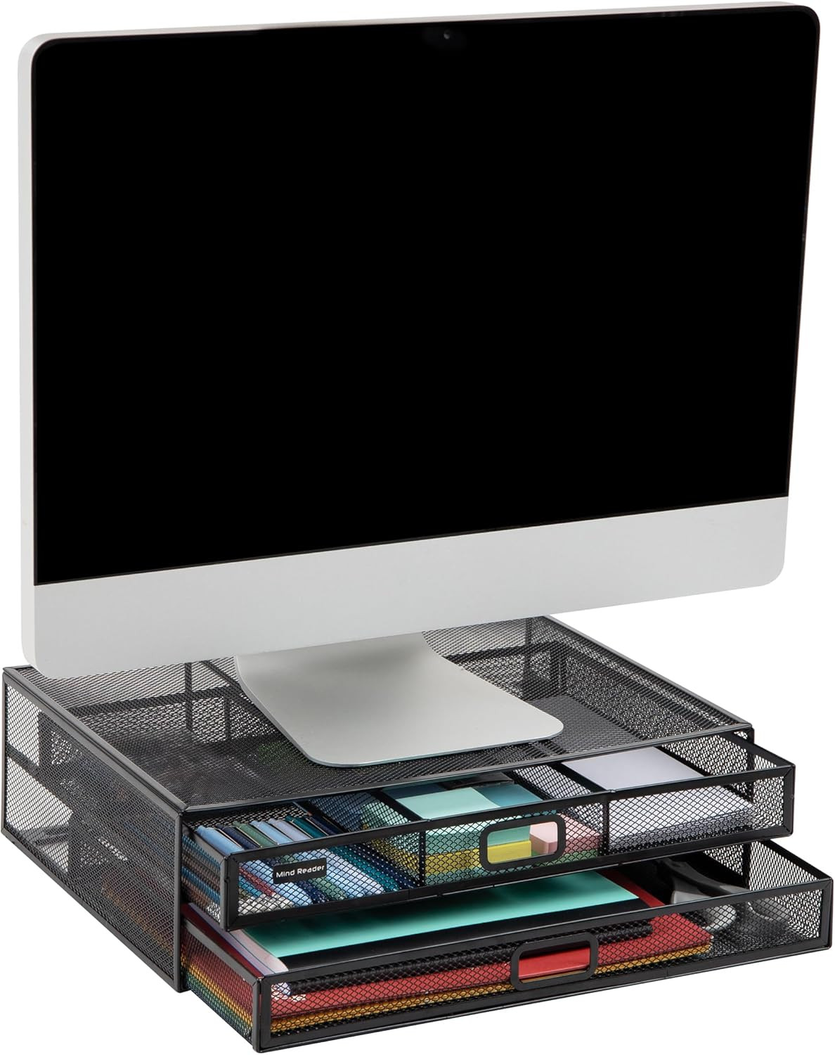 Mind Reader Monitor Stand, Ventilated Laptop Riser, Storage Drawer, Office, Meta