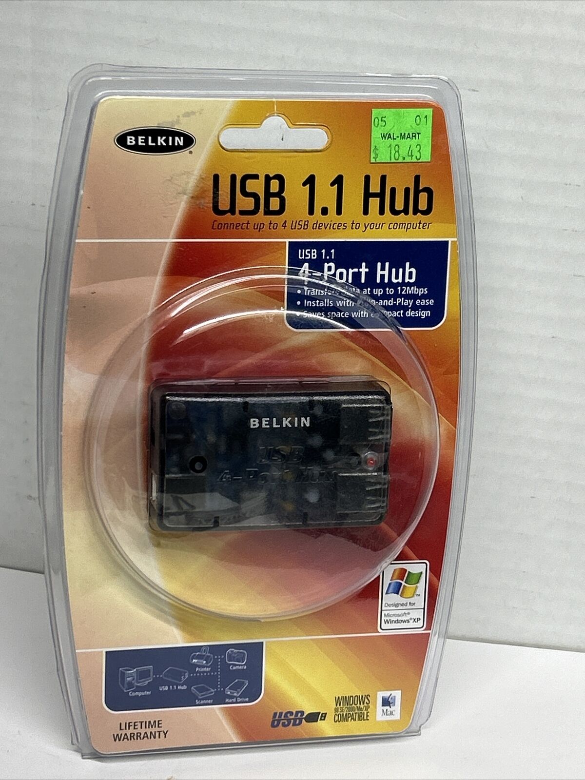 Belkin Vintage USB 4 Port Hub Clear Sleeves PC New Y2K 2003 Retro Mac Windows