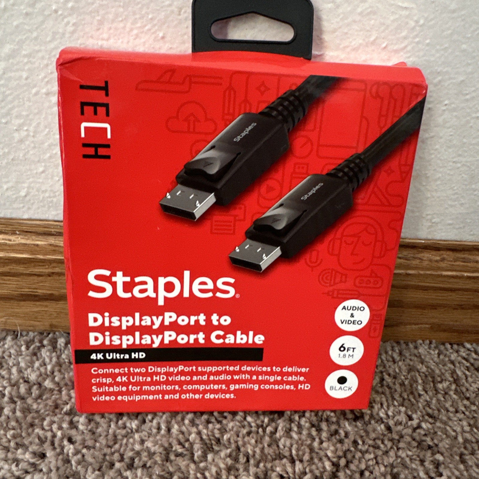 Staples TECH 6 ft. DisplayPort to DisplayPort Audio/Video Cable Male to Male
