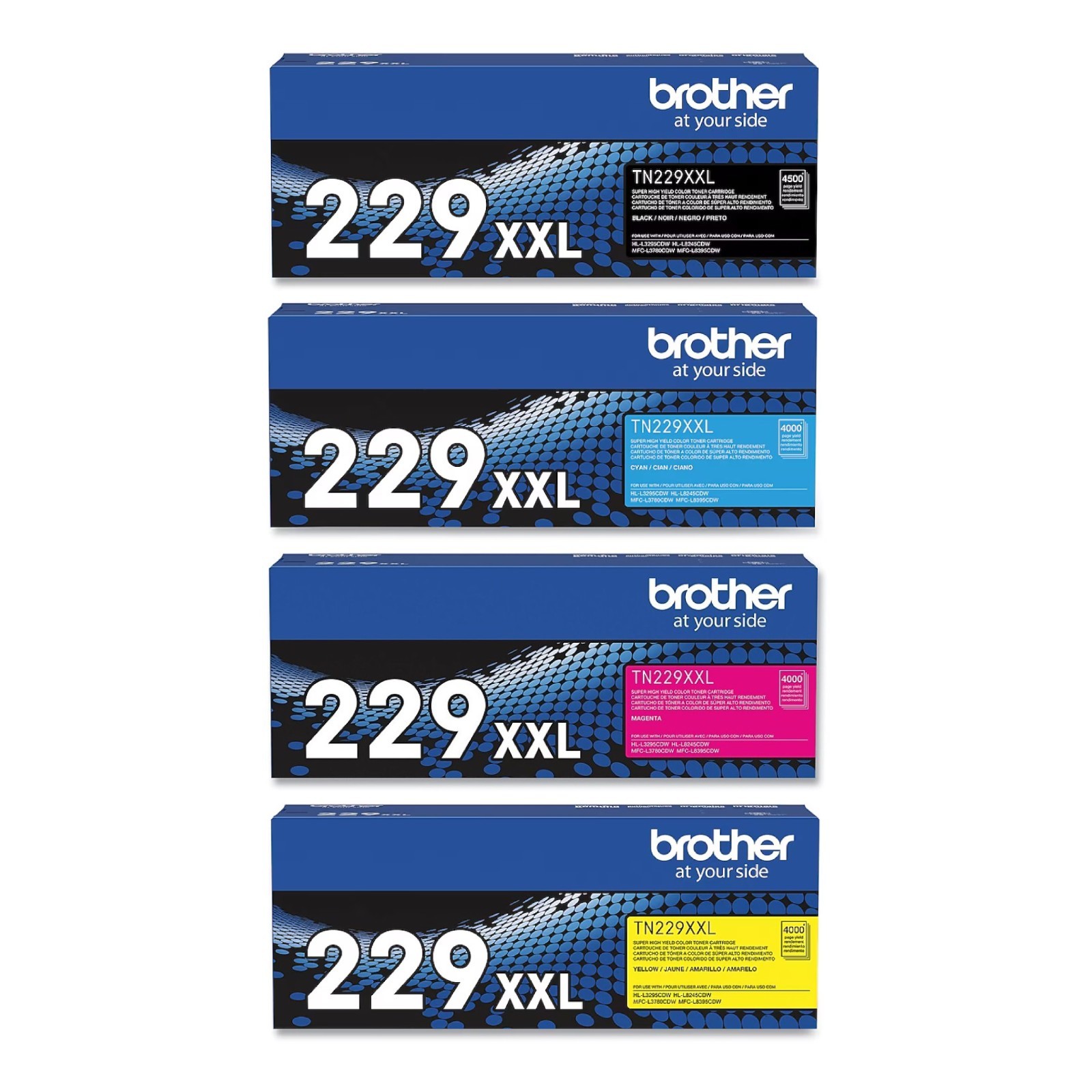 Brother TN229XXL Super High Yield Color Toner Cartridge Set CMYK