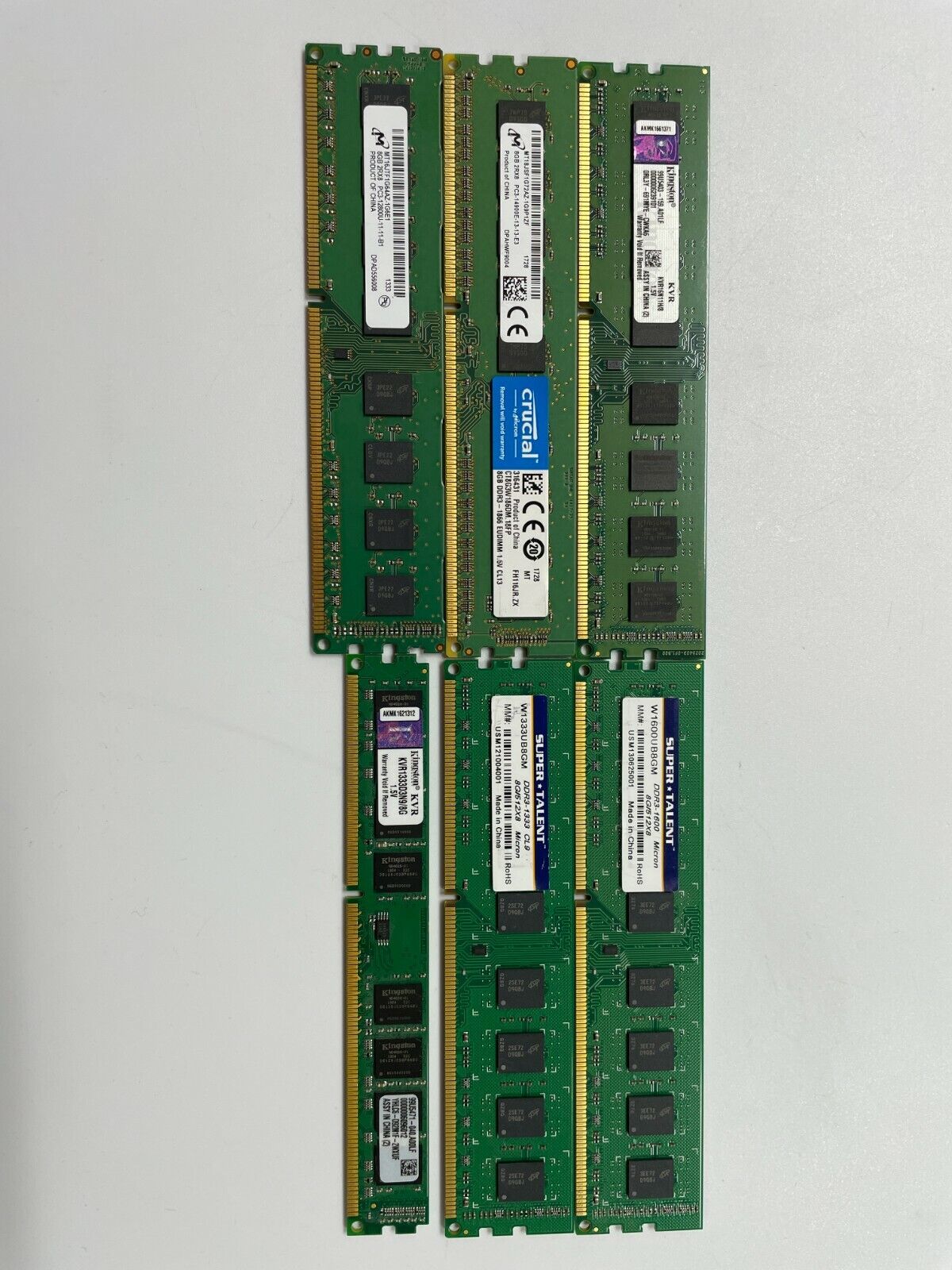Lot of Six (6) 8GB sticks of DDR3 RAM varied Brands
