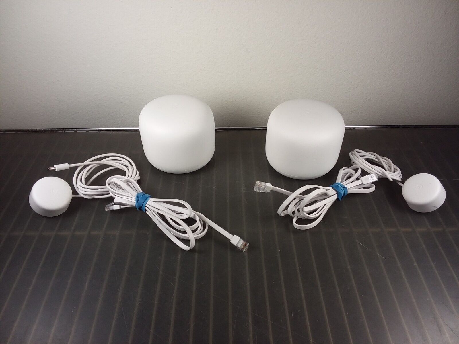Pair(2) of Google Nest Wi-Fi Routers A4R-H2D With Power supplies and cables.