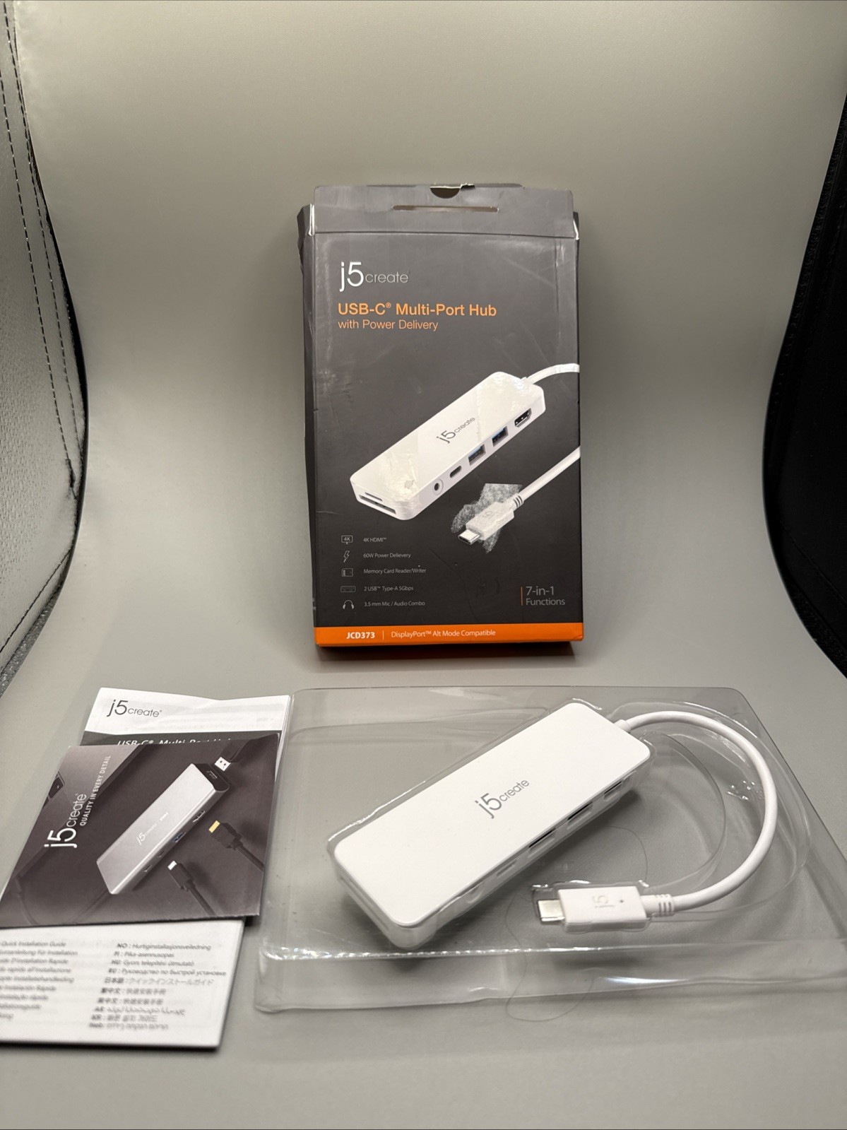 J5 Create JCD373 USB-C Multi-Port Hub with 60W Power Delivery 4K HDMI 2 USB New